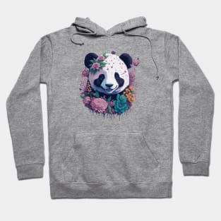 Cute smiling Panda bear with florals and foliage t-shirt design, apparel, mugs, cases, wall art, stickers, travel mug Hoodie